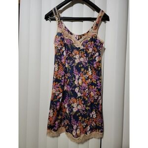 Vintage Coba Nylon Slip Dress Floral Nightgown Made Italy Lace 70s Festival